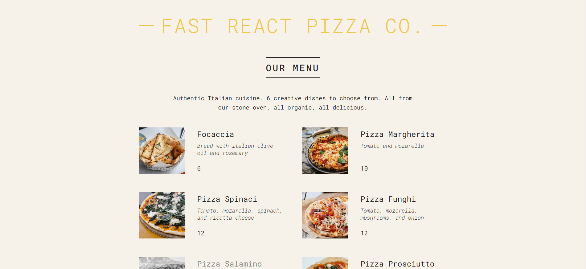 Pizza Menu